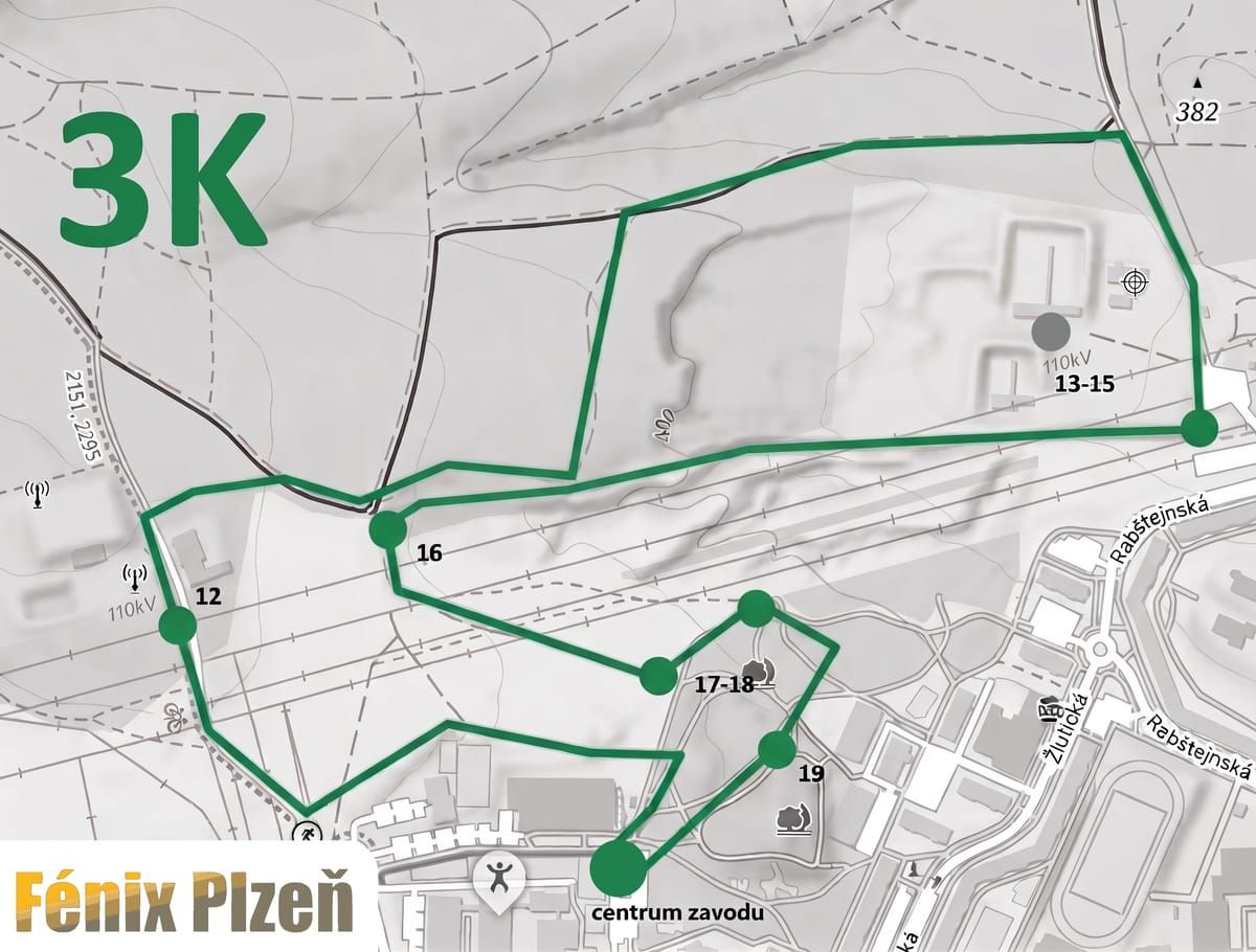 Mapa trati 3K Elite Junior s vyznačenými překážkami